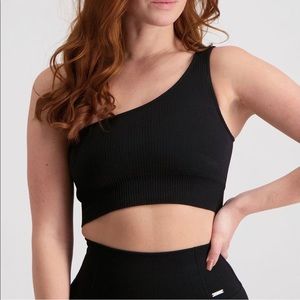 AIMN Black Ribbed Seamless Single Strap Bra - Small